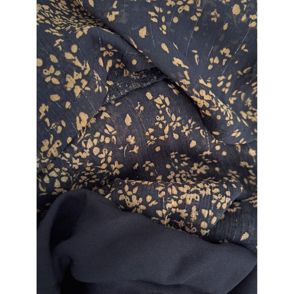 Mittoshop Dark Floral Midi Tiered Dress Balloon Sleeves Shimmer Gold Dark Small - Picture 7 of 9